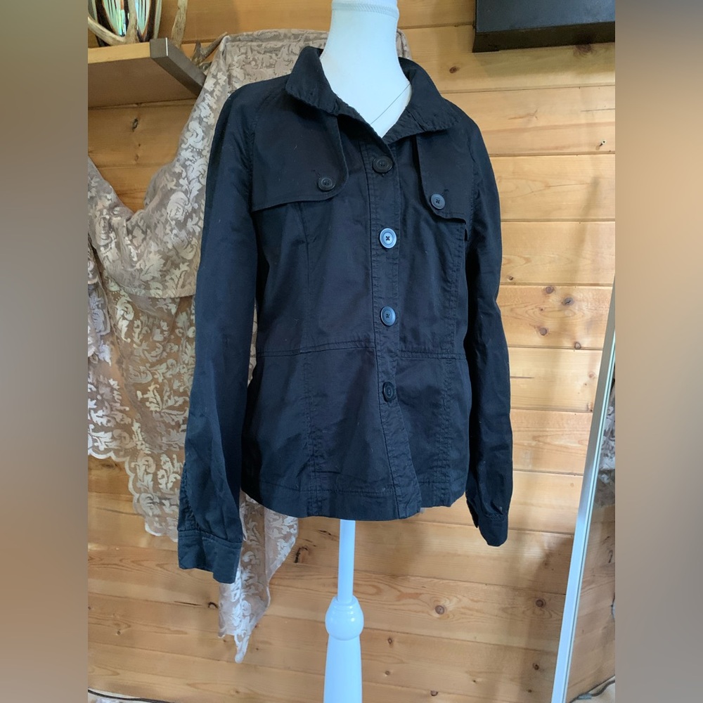 Button Up Jacket Shacket Women Large Black Military Gorpcore Lady Hathaway